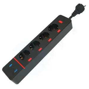 Smart Wifi Power Strip 4way Fast Charging EU Socket 2way Usb Typ C Surge Protector Smart Plug Outlet Extender Black