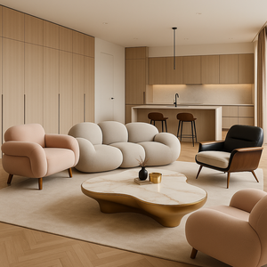 Villa Combination Modern <b>Wooden</b> <b>Frame</b> Fabric Single <b>Sofa</b> Chair Simple Module Lounge <b>Sofa</b> Living Room Hotel Apartment - Product Image 2