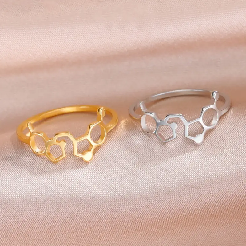 NUoro แหวนสวมนิ้วแบบเจาะรูสแตนเลสสตีลแฟชั่นมินิมอลลิสต์แหวนสัญลักษณ์ทางเคมีสีทองเงิน