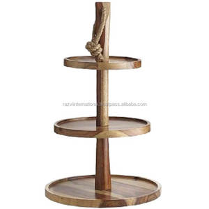 Support à gâteau rond en bois écologique à 2 niveaux, avec design compatible lave-vaisselle, pour présentation, Razvi International RI-2050 - Product Image 2