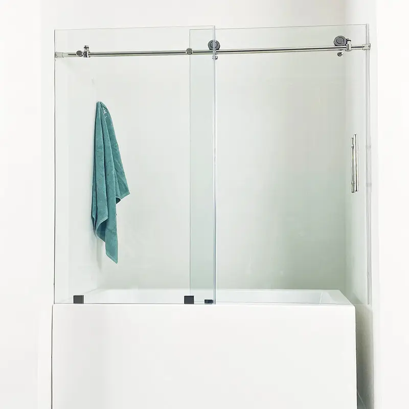 Bathroom Factory Custom Design Frameless 2 Panel Sliding Bathroom Shower Screen Single Sliding Glass Shower Doors