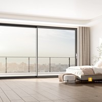 Porte coulissante en aluminium et verre à double vitrage trempé, avec vue sur la ville moderne, fonction coupe-vent, pour balcon, chambre et mur.
