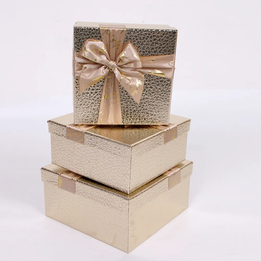 3403 वर्ग सोने की ढक्कन और बेस बॉटम उपहार पैकेजिंग बॉक्स के साथ रिबन बनावट