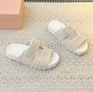 Summer simple and luxurious double-strand platform <b>flip</b>-<b>flops</b> with vintage woven metal letter wedge sandals for women - Product Image 2