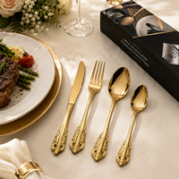 Ensemble de couverts en acier inoxydable 24 pièces avec manche doré vintage, boîte cadeau, pour hôtel, restaurant, mariage