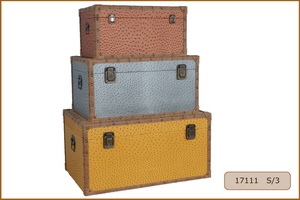 <strong>Vintage</strong> Rectangle Wooden <strong>Trunks</strong> and Storage Chests Boxes Set Baul with PU Leather Surface for Home Decoration - Product Image 4