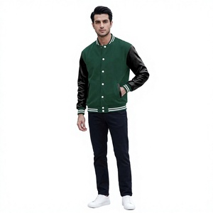 Veste bomber varsity personnalisée avec logo brodé OEM, design professionnel confortable, manches en cuir, pour homme, patchwork. - Product Image 1