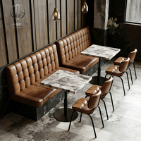 Ensemble de meubles de restaurant Ron Group Cafe, banquette en cuir brun foncé, table en marbre, chaises, banquette pour restaurant