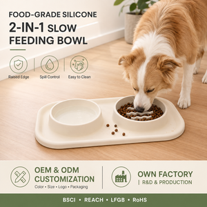 Wholesale Custom Logo Non-Slip Travel Dog & <b>Cat</b> Lick Bowl Silicone 2-in-1 Waterproof Feeding Mat Dual Bowl <b>Feeder</b> - Product Image 1