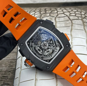 Reloj de Pulsera de Lujo Automático Mecánico con Esfera Múltiple, Correa de Goma y Caja de Fibra de Carbono, Estilo Esqueleto de Carreras Naranja, Tendencia 2026 - Product Image 4