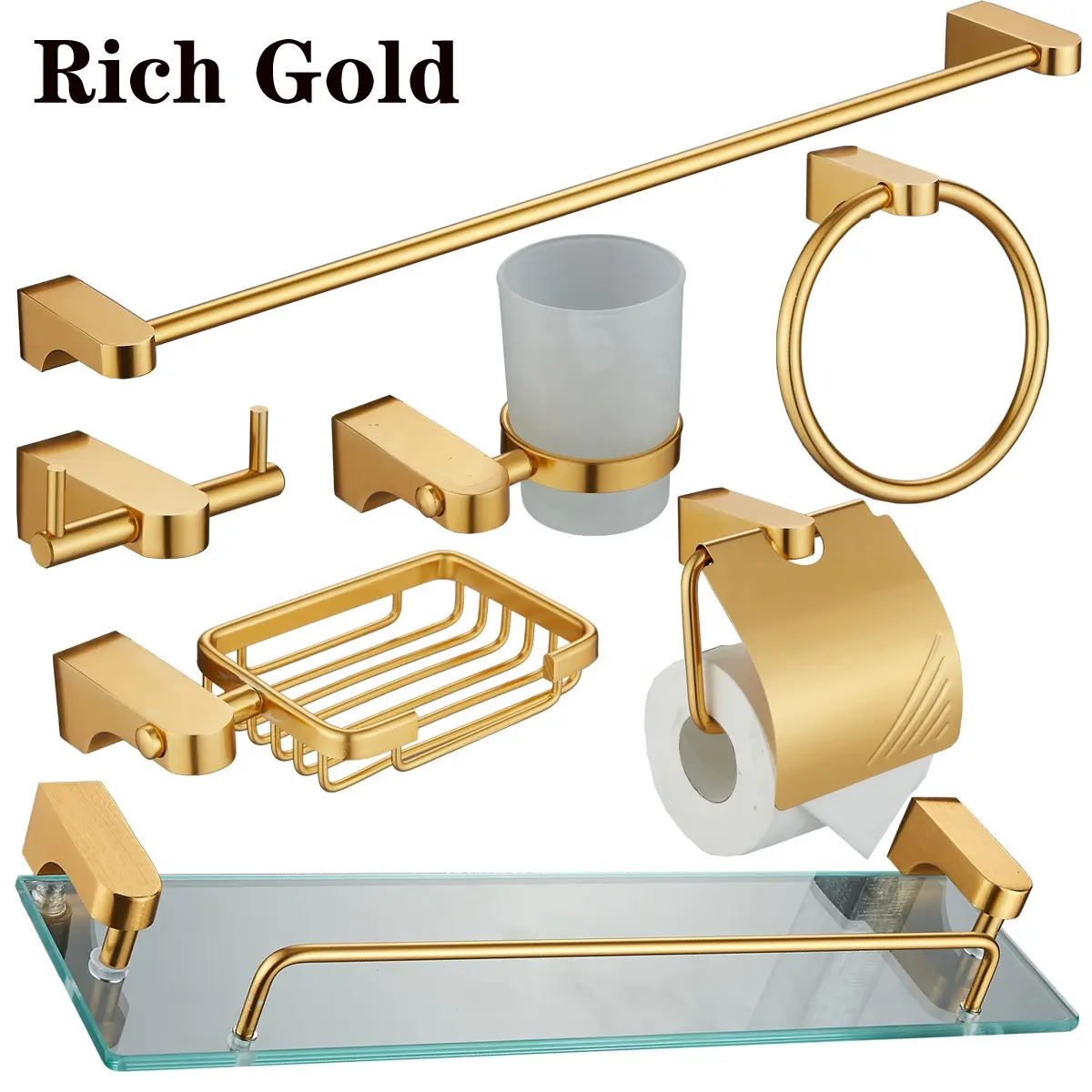 Accessori e parti da bagno di lusso set da doccia in ottone spazzolato in metallo europeo Hardware sala da bagno oro Custom alluminio rotondo