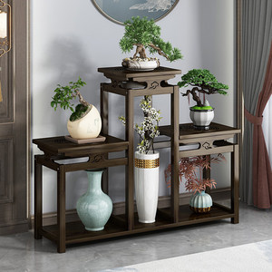 Soporte para Flores de Madera Maciza Estilo Chino de 2 Niveles Color Nogal Multifuncional Decoración para Sala de Estar Estante para Exhibición de Plantas en Balcón - Product Image 5