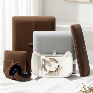 Custom High end jewelry box flannel double ring box earring pendant bracelet pearl jewelry gift packaging box - Product Image 1