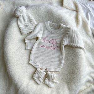 Tutina in Maglia per Neonato, Pagliaccetto Invernale a Maniche Lunghe con Ricamo Personalizzato, Colore Unico - Product Image 4