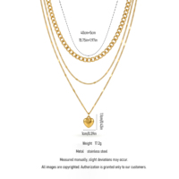 QIAOREN 11988 Collier superposé 3 couches en acier inoxydable hypoallergénique, chaîne à maillons mixtes avec pendentif cœur, tendance en Europe