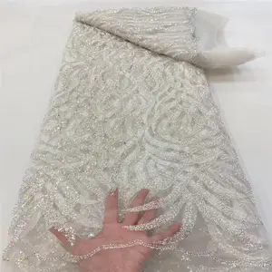 Tecidos de tecido bordados feitos à mão, paetê, renda, cortado, malha, tecidos
