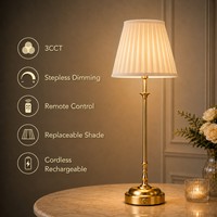 Lampe de table simple sans fil rechargeable DC E14 avec abat-jour remplaçable, 3 températures de couleur, intensité variable, commande tactile pour hôtel et restaurant