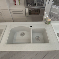 Nouvelle arrivée : Évier de cuisine et salle de bain en quartz, vasque simple avec robinet, design moderne, installation sous plan, surface polie brillante, couleur sésame