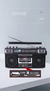 Vofull Radio Perekam Kaset Portabel, Empat Band Lansia dan Radio Tabrakan dengan Gigi Biru/USB/SD