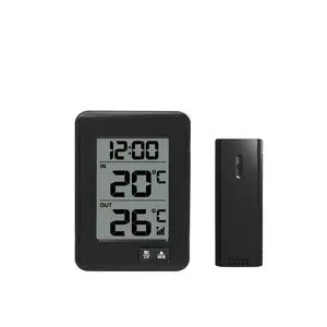 Promotion gift alarm lcd digital Radio controlled Clock with indoor and outdoor temperature max/min temperature records