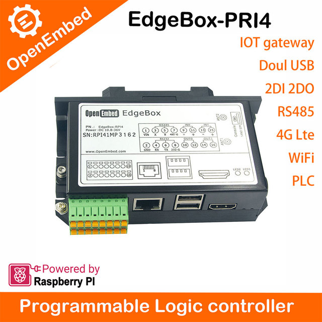 OpenEmbed Raspberry PI CM4 IoT Gateway PLC Programmable Logic Controller Quad-core A72 Modbus RS485 2DI 2DO RTC WIFI PAC