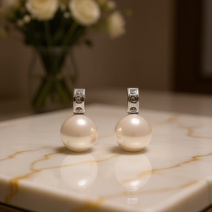 Orecchini a perno con perle coltivate E3800, placcati in oro bianco, rotondi, di grado AAA, gioielli classici da donna per l'uso quotidiano - Product Image 2