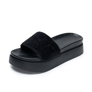 Pantuflas de cuero genuino y pelo de caballo para mujer, estilo urbano a la moda, parte superior de piel de vaca (4.5cm) - Product Image 1