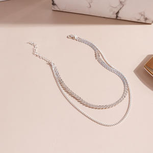 Nuevo Collar de Cadena de Dos Capas, Collares con Forma de Espina de Pescado y Avión, Collar Dorado y Plateado, Cadena Plana para el Cuerpo, Joyería - Product Image 2