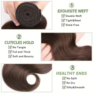 Estensioni di Capelli Umani Vergini Brasiliani 100% Allineati alle Cuticole, Ondulati, Grado 12A, 100% Non Trattati, Doppia Trama a Macchina, Punte Pieno Pieno - Product Image 5