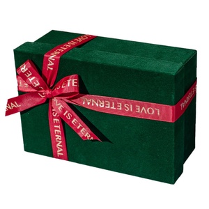 <b>Empty</b> Rectangular <b>Gift</b> <b>Box</b> for Scarf and Clothes Christmas Style Green with Lid and Bottom Customized Logo Ribbon - Product Image 5