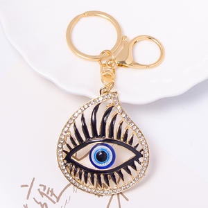 Ecológico fábrica aleación de zinc al por mayor gota de aceite mal de ojo llavero creativo diamantes de imitación <span class=keywords><strong>Gafas</strong></span> de metal positivo coche llaveros - Product Image 6