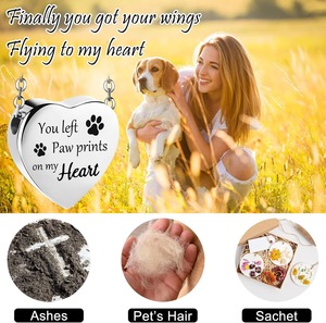2025 sayap malaikat perhiasan kremasi hewan peliharaan kalung guci untuk abu untuk anjing hewan peliharaan perak Paw cetak liontin Memorial liontin - Product Image 5