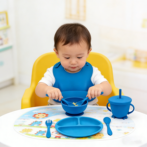 Ensemble de bols à ventouse en silicone pour bébé, personnalisable en couleur, sans BPA, pour l'apprentissage de l'alimentation, facile à nettoyer, assiette, <span class=keywords><strong>bol</strong></span>, cuillère, tasse pour enfants - Product Image 6