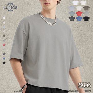 เสื้อยืดคอกลมทรงบ็อกซี่ แบรนด์แฟชั่นอเมริกัน ผ้าฝ้าย 230 กรัม แขนสั้น สีพื้น สำหรับผู้ชาย - Product Image 1