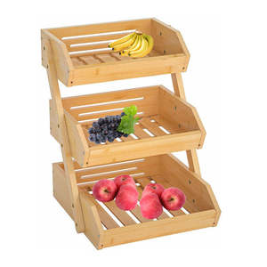 Grand bol de panier de fruits en bambou à 3 niveaux pour le comptoir de la cuisine, panier de <span class=keywords><strong>rangement</strong></span> en bois de légumes - Product Image 1