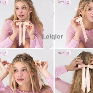 Pinza de Pelo Magnética con Logotipo Personalizado, Accesorios para el Cabello con Lazo de Satén, Dos Colores, Elegantes Pinzas de Pelo con Cinta Larga, Decoraciones para el Cabello a la Moda - Product Image 3