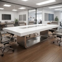 Table de conférence personnalisée de 8 pieds, petite, moderne, en Corian blanc, pour petit bureau