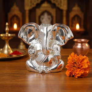 GLORIOSA DECORACIÓN RELIGIOSA HECHA A MANO PARA EL HOGAR, DE GANESHA, BAÑADA EN PLATA - Product Image 3