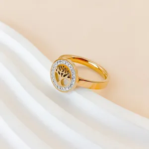 EManco Arbre porte-bonheur creux créatif incrusté <span class=keywords><strong>de</strong></span> strass Disque Anneau exagéré plaqué or Géométrique <span class=keywords><strong>Cercle</strong></span> Anneaux Bijoux Wholes - Product Image 6