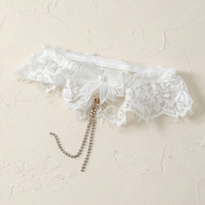 <span class=keywords><strong>Jarretière</strong></span> de <span class=keywords><strong>mariage</strong></span> de luxe en dentelle <span class=keywords><strong>ivoire</strong></span> avec chaîne de strass, pompon, nœud perlé, anneau de jambe de mariée pour la fête nuptiale - Product Image 4