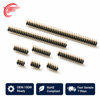 Strip Header Pin Jantan 2.0mm Langsung dari Pabrik 2P-40P Pin Kuningan Ujung Berlapis Emas Dua Baris Lubang Tembus PA66 UL94 V-0 RoHS