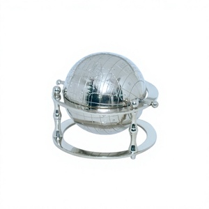 Table Desk Decorative Object Handcrafts <b>Rotatable</b> Aluminium Globe With <b>Stand</b> Handmade Craft Minimalist Globe With Circular <b>Stand</b> - Product Image 1