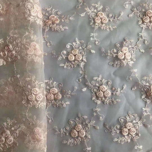 Bebé azul tela bordada tul tela plana bordado flor tela encaje francés para niñas vestido de encaje - Product Image 3