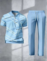 Ensemble de vêtements pour hommes, mode été, deux pièces, rayé, demi-zip, pantalon droit avec cordon de serrage