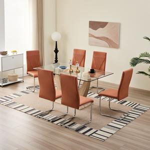 Chaises rembourrées à dossier haut en tissu <span class=keywords><strong>velours</strong></span> ivoire blanc crème personnalisable Chaises de salle à manger en porte-à-faux jambes chromées - Product Image 6