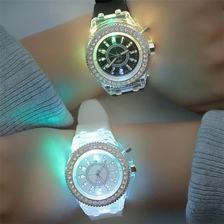 นาฬิกาข้อมือดิจิตอล LED,นาฬิกาคู่รักหน้าจอยางซิลิโคนสีลูกกวาดสำหรับผู้ชายและผู้หญิง
