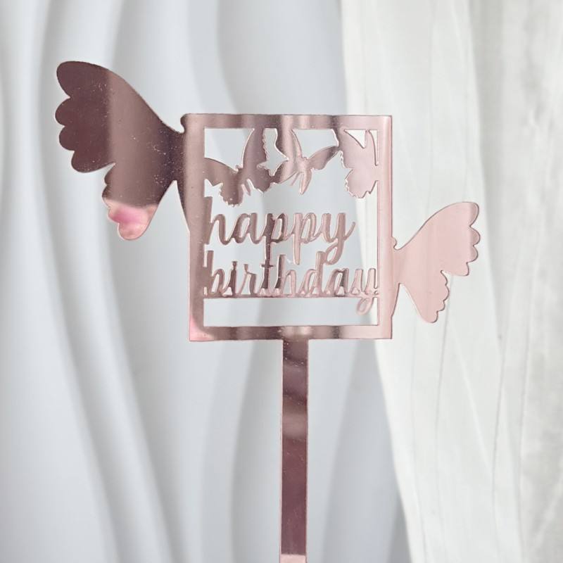 Papillon carré or rose Joyeux anniversaire