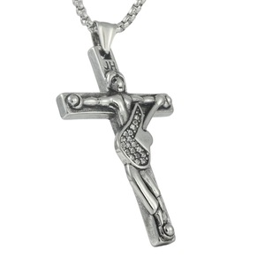 Pendentif croix en acier inoxydable avec incrustation de guitare, collier pour homme, bijoux de style rock, cadeau - Product Image 3