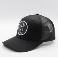 Nouvel Arrivage Casquette Trucker Classique 6 Panneaux Noire avec Patch Tissé Circulaire à l'effigie d'image, Style Richardson 112, Unisexe, en Maille, Broderie Courante