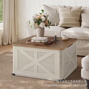 Wooden <b>Square</b> <b>Coffee</b> <b>Table</b> <b>With</b> <b>Storage</b> White X-Frame Design For Living Room - Product Image 1
